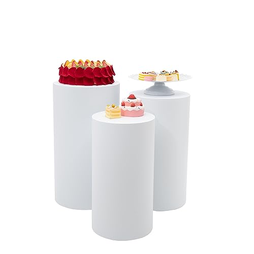 ZHISHUAI- 3 PCs Cylindrical Display Stands, White Cylinder Pedestal Display, for Weddings, Birthday Parties, Christmas Parties, Banquets ( 3Pcs)
