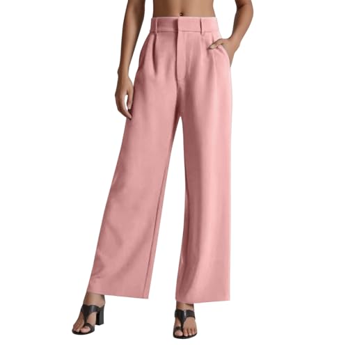 Pantalon large fluide taille haute rose confortable XXL