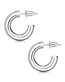 Wowshow Chunky Hoop Earrings, Small Hoop Earrings for Women Silver Plated 20mm Thick Open Hoops Ligh