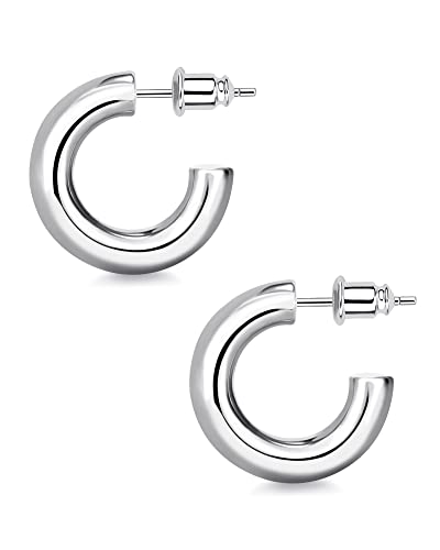 Wowshow Chunky Hoop Earrings, Small Hoop Earrings For Women Silver Plated 20Mm Thick Open Hoops Lightweight #TOP24