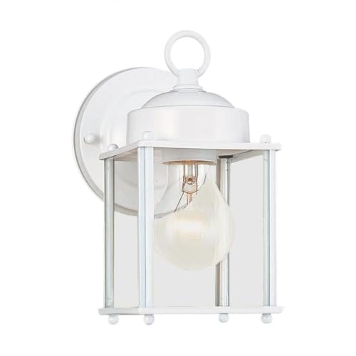 Generation Lighting 8592-15 New Castle One Light Outdoor Wall Lantern with Clear Glass Panels, White Finish, 1-Light, cETL Listed, Safety Rated for Wet Locations