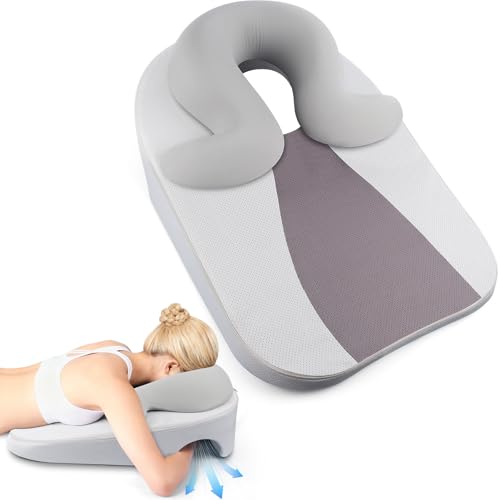Eye Face Down Pillow Set for Sleeping BBL Retinal Surgery Recovery Soft U-Shaped Memory Foam Stomach Sleeping Prone Pillow with Adjustable Loop for Personalized Comfort Home Massage Pillows Grey