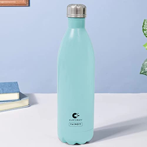 Image of Clay Craft Vacbott Vaccum Bottle, 1000 ml Stark Double Walled 24 Hours Hot and Cold Water Bottle, 1 Piece,| Leak Proof | Office Bottle | Gym | Home | Kitchen (Sky Blue)