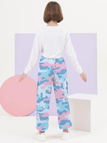 Image of SANGTREE Cute Clothes for Teen Girls, Long Sleeve Crop Tops Tee Shirts + Sky Blue Cargo Jogger Pants with Multi Pockets Elastic Waist,4-5T = Tag 120