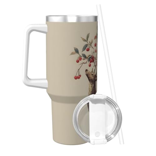Vaso aislante inoxidable de 40 oz con asa y sorbete miniatura 2