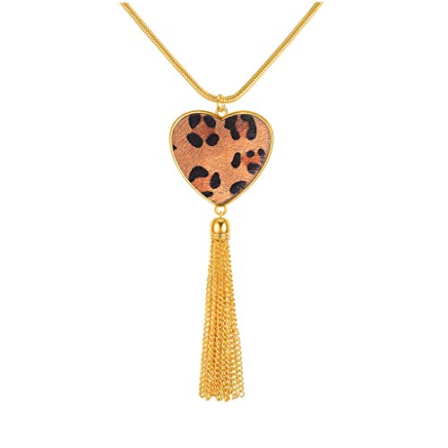 Women Long Necklace Leopard Heart Pendant Necklace Bohemia Fringe Tassel Necklaces Y Chain Necklace Fashion Jewelry