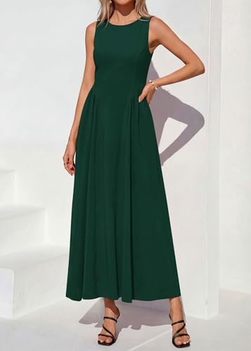 Image of KIRUNDO Wedding Guest Dresses for Women 2026 | Summer Semi Formal Sleeveless Maxi Dress, Lightweight, Elegant Boat Neck, Pleated Swing, Flowy A Line Long Sundress
