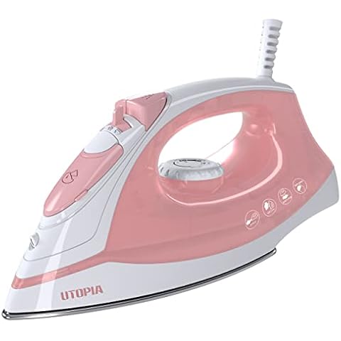 Utopia Home Steam Iron for Clothes With Non-Stick Soleplate - 1200W Clothes Iron With Adjustable Thermostat Control, Overheat Safety Protection & Variable Steam Control (Pink) Cover