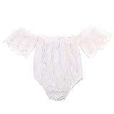 Newborn Baby Girl Romper Outfit Set Solid White Short Sleeves Off Shoulder Lace Floral Bodysuit Jump