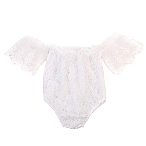 Newborn Baby Girl Romper Outfit Set Solid White Short Sleeves Off Shoulder Lace Floral Bodysuit Jumpsuit One-Piece Sunsuit #TOP24