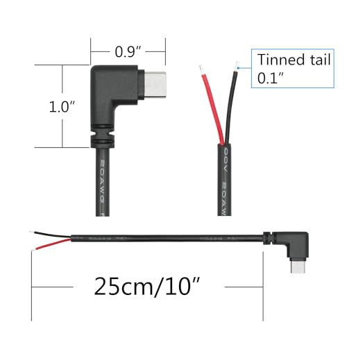 Image of USB C to 2 Pin Bare Wire Open End Power Cord 10inch, 90 Degree USB Type C Male Plug 2 Pin Pigtail Cable 20AWG 5V for USB Type C Equipment Installed or Replacement Repair DIY Cable(2Pcs