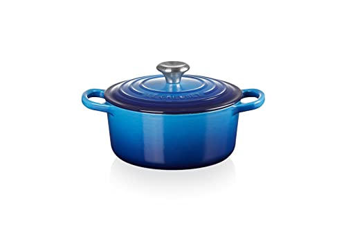 Image of Le Creuset Signature Enamelled Cast Iron Round Casserole Dish With Lid, 18 cm, 1.8 Litre, Azure, 21177182202430