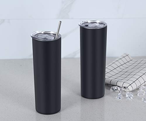 20 Oz Skinny Tumbler Set, Skinny Stainless Steel Tumbler Set With Lids, Insulated Skinny Slim Water Tumbler For Diy, Black #TOP5