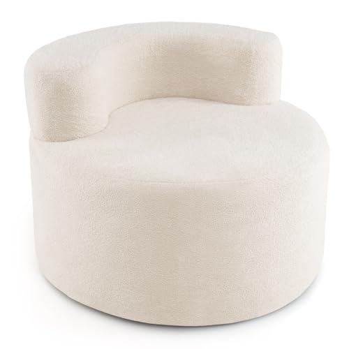 GOPLUS Einzelsofa rund, Sofa 82cm mit weichem Teddyfleece & geschwungener Rückenlehne, bequemer Einzelsessel mit abnehmbarem Bezug, Sofasessel für Wohnzimmer, Schlafzimmer, Projektionsraum (Beige)