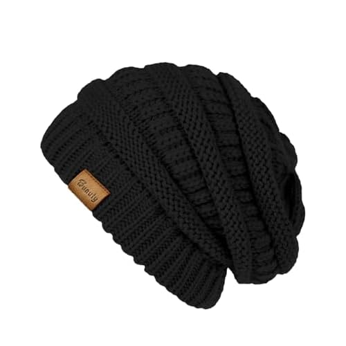 Black Slouchy Beanies for Women Cable Knit Winter Hats Ladies Gifts Oversized Chunky Skull Cap Thick Warm Stocking Caps for Cold Weather Cute Fashionable Spring Fall Beanies Hat Snow Caps Christmas