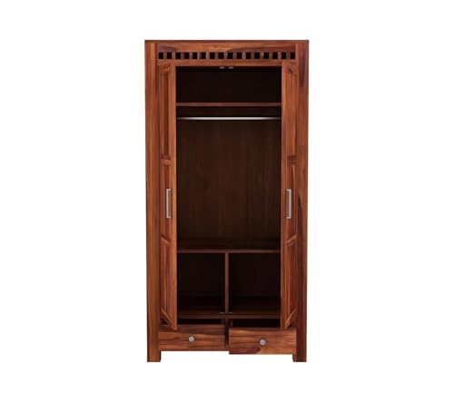 Image of Rajotiya FurnitureSheesham Wood Wardrobe with 2 Drawer and 4 Shelves Storage for Bedroom Wooden Almirah for Clothes for Living Room Bedroom Home, Solid Wood Furniture | (J-Hony)