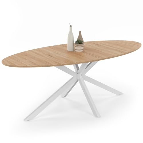 IDMarket - Esstisch, oval, Alix, 10 Personen, Spinnenfuß, Holz und Weiß, 200 cm IDMarket - Esstisch, oval, Alix, 10 Personen, Spinnenfuß, Holz und Weiß, 200 cm