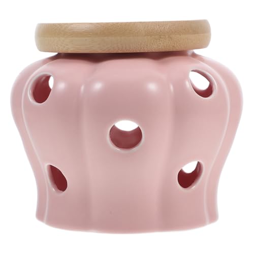 Hemoton Ceramic Garlic Keeper Vented Design for Fresh Storage Elegant Kitchen Organizer for Garlic and Ginger Hollow Container Lid
