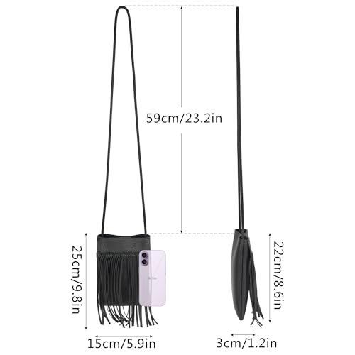 Image of Women Leather Fringe Messenger Bag Mini Hobo Crossbody Tassel Shoulder Bags