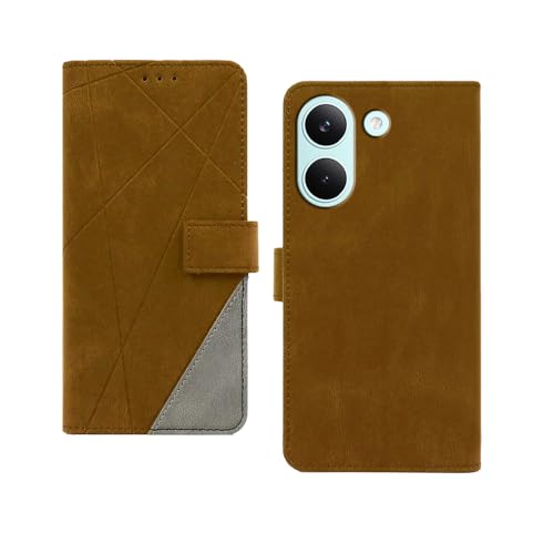 Image of amazon basics Poco X8 Pro 5G Flip Cover | Card Pockets Wallet & Stand | Flip Cover for Poco X8 Pro 5G (Brown with Grey)