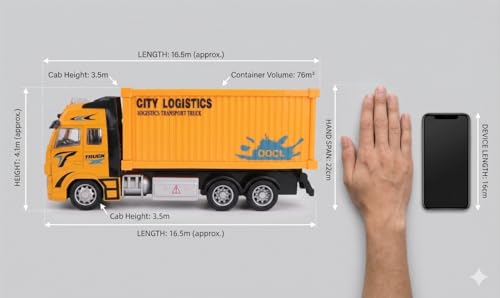 Image of City Logistics Toy Transport Truck - Yellow Container Semi-Truck with Friction Power - Large 1:48 Scale Die-Cast Hauler for Boys & Girls - Realistic Cargo Rig Vehicle for Toddlers and Kids Ages 3+