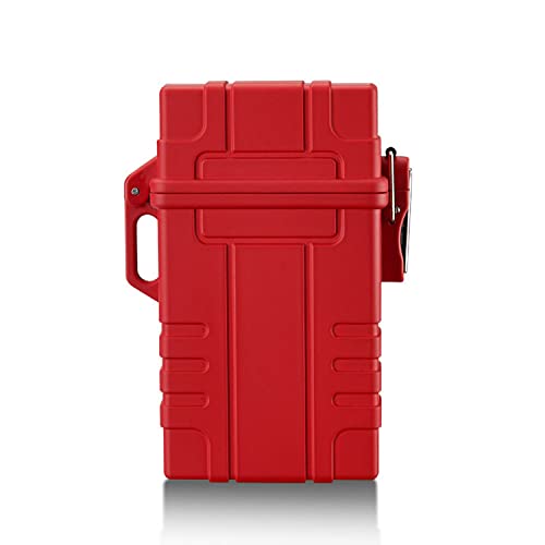 scosao Wasserdicht Zigarettenetui mit USB Feuerzeug für 20 Zigaretten, Zigarettenbox mit Lichtbogen Stabfeuerzeug Elektrisch Winddichtem Flammenlosem,Red Cover