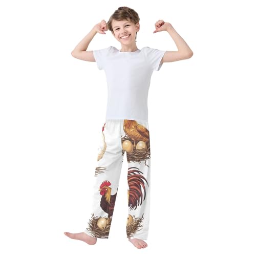 ZZXXB Rooster Egg Leaves Boys Long Pants Soft Trousers Elastic Waist Kids Lounge Bottoms with Pockets S-XL2