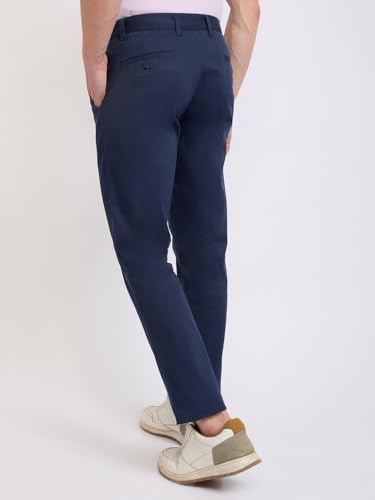 Image of Parx Men Low Rise Tapered Fit Solid Pattern Cotton Blend Flat Front Casual Trouser