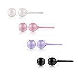 Tiny Rounc Ball Stud Earrings for Women or Girls, 4 Pairs Hypoallergenic Classical Black White Pink