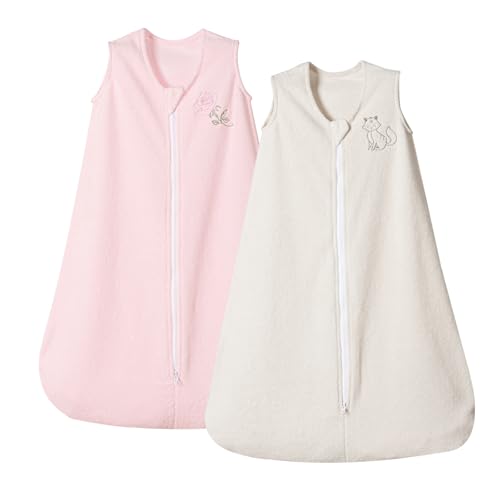 Image of PHF Warm Micro-Fleece Baby Sleep Sack 18-24 Months, Soft Baby Wearable Blanket, 2-Way Zipper Sleeping Bags, 2 Pack Comfy Sleeping Sack for Infant Newborn Girls, X-Large Size, Oat Milk & Pink