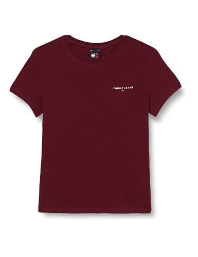 Tommy Jeans Camiseta de Manga Corta Mujer Slim Fit Linear con Cuello Redondo, Rojo (Deep Rouge), M