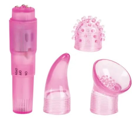 Erotic Massage Kits - Pink Personal Massager Vibrator for Women with 3 Soft Flexible Attachments 09