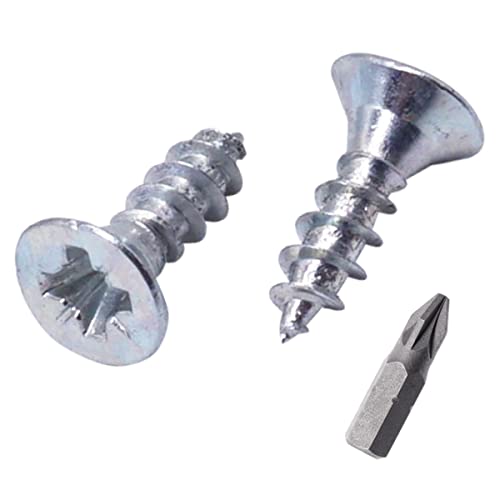 SKIR'CO (Pack of 100 pcs) Zinc Plated Steel 3.5 x 10 mm Silver Wood Screws, Pozidriv Countersunk Head, Chipboard Screws