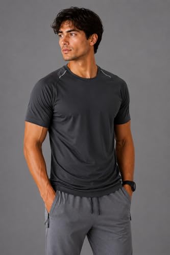 Image of Men's Performance T-Shirt,Dark Grey, Polyester, Moisture Wicking, Crew Neck, Coreflex, Gym & Running