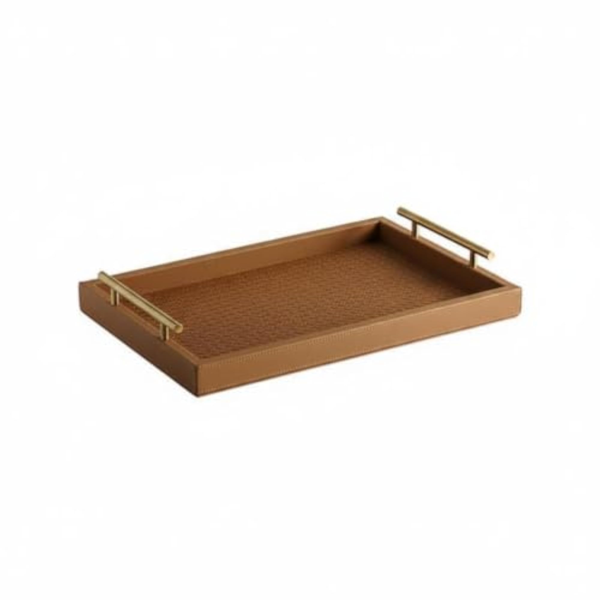 Leather Tray Luxury Look Rectangular Tray with Handles, Light Brown