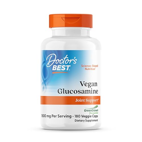 Doctors Best Vegan Glucosamine Supplement for Men & Women - Glucosamine 1500mg Per 2 Capsules Joint Health Support for Adults Gluten Free Non GMO Vegetarian/Vegan - 180 Veg Caps