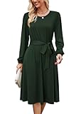 Newshows Womens Long Sleeve Casual Dresses 2025 Business Work Teacher Fall Church Belted A Line Flowy Midi Dress(Dark Green-1,Large)