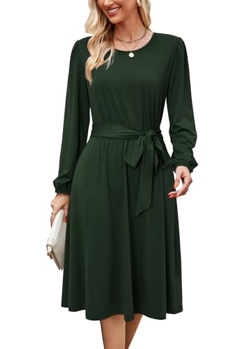Image of Newshows Womens Long Sleeve Casual Dresses 2025 Business Work Teacher Fall Church Belted A Line Flowy Midi Dress