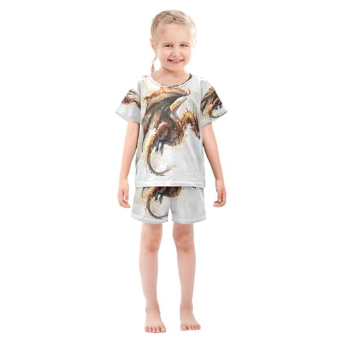 senya Short Sleeve Pajamas Sets Summer Cotton Sleepwear Watercolor Flying Dragon3