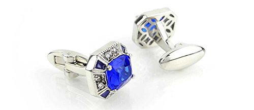 1 Par de Mancuernillas para Hombre Cristal Azul Hueco miniatura 2