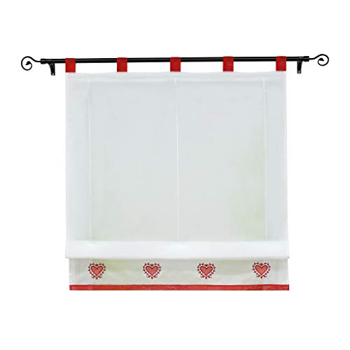 Joyswahl Voile Raffrollo Transparente Raffgardine mit Stickerei Herzen Muster »Eugenie« Schals Fenster Vorhänge BxH 140x155cm Rot mit Schlaufen 1er Pack