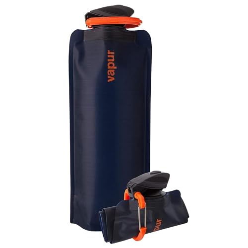 Vapur Collapsible Water Bottle with Carabiner - 23oz (0.7L) Night Blue - Flexible Lightweight Water Bottle for Travel Concert Hiking and Outdoor Adventures - BPA-Free Dishwasher-Safe Freezable