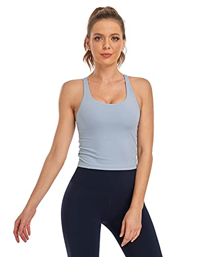 Image of HeyNuts Longline Zeal Bras Medium Impact Wirefree Sports Bras Workout Crop Tank Tops with Removable Pads, A-D Cups