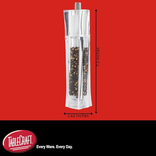 TableCraft 11832, Acrylic Salt and Pepper Mill Combo, 2-in-1 Grinder and Shaker, Clear, 30ml Shaker / 75ml Grinder, Break-Resistant, Square Design, Commercial Foodservice Grade - Thumbnail 2