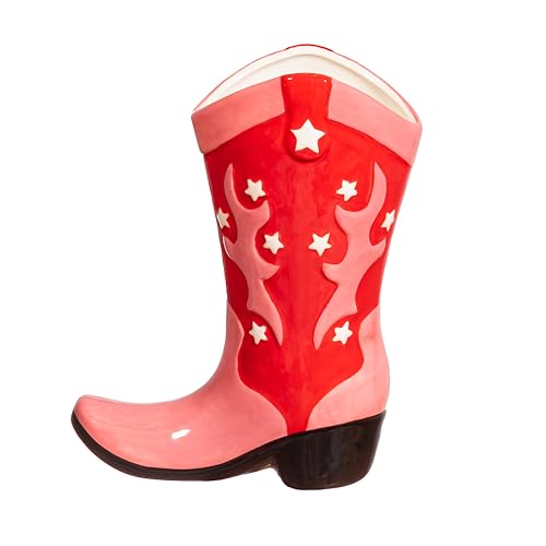 Sass & Belle Vaso a forma di stivale da cowboy, rosso, ispirato all'occidentale, divertente decorazione a forma di stivale per fiori secchi o freschi, decorazione per la casa audace o idea regalo