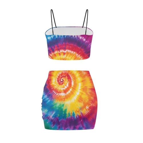 Image of Biyejit Women's 2 Piece Summer Outfits Spaghetti Strap Crop Tops and Bodycon Mini Skirt Dress Set Plus Size S-4XL