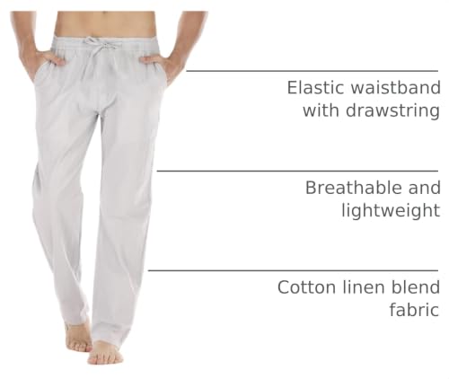 Image of Mens Loose Fit Linen Pants Casual Lightweight Drawstring Stretch Cotton Linen Pants for Men Summer Beach
