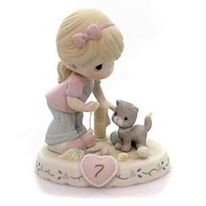 Precious Moments, Growing In Grace, Age 7, Bisque Porcelain Figurine, Blonde Girl, 154034