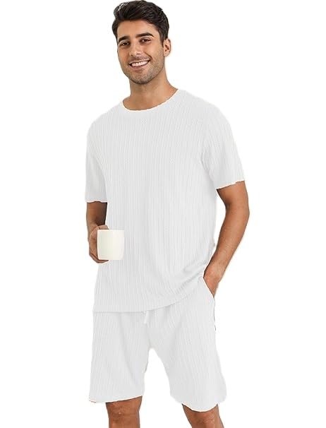 Men Co-ord Outfits Short Sleeve Crew Neck Summer Shirt and Casual Track Shorts |Top & Shorts Night Suits | Night Wear for Men