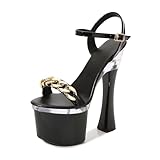 Pradize Platform Chunky High Heels (Black and Gold, EU-43=US-10.5)